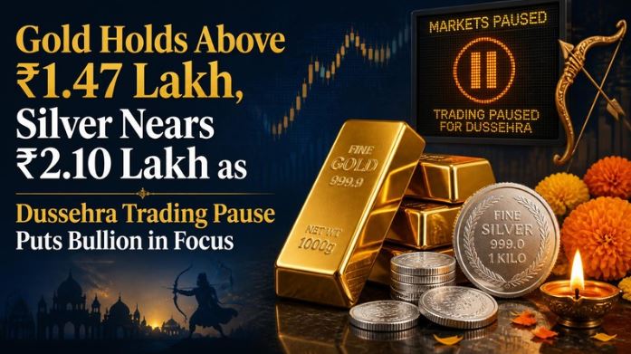Gold Holds Above INR 1.47 Lakh, Silver Nears INR 2.10 Lakh as Dussehra Trading Pause Puts Bullion in Focus